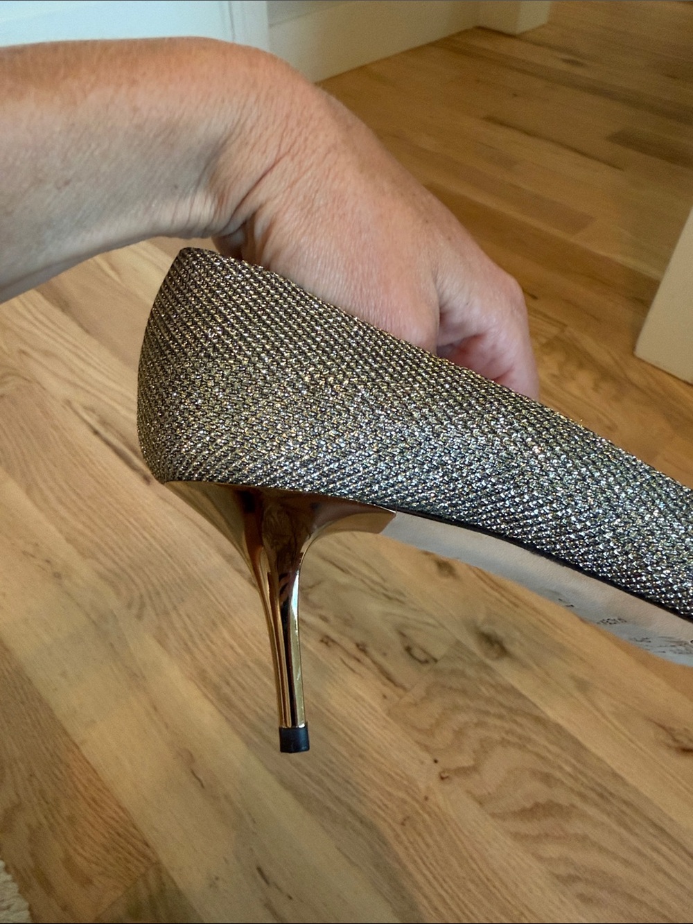 Jimmy Choo EVELYN Light Bronze Glitter Peep Toe Pump Shoes - Picture 6 of 7